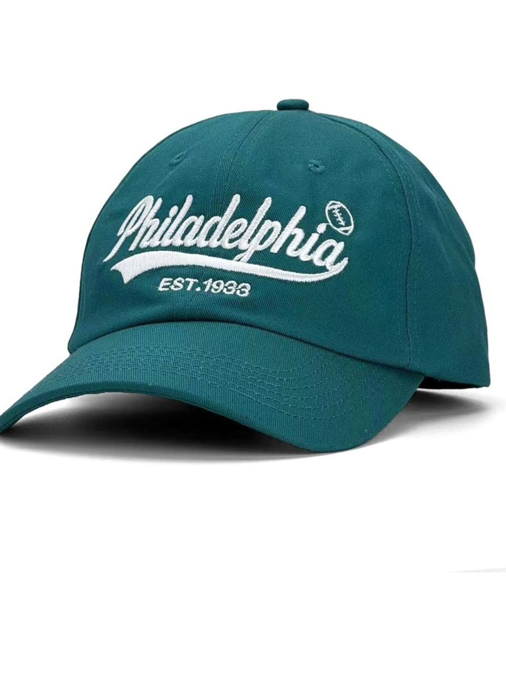 Philadelphia Script Embroidered Teal Baseball Cap and Tee Shirt